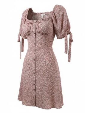 Sienna Sky Dusty Rose Floral Puff-Sleeve Mini Dress